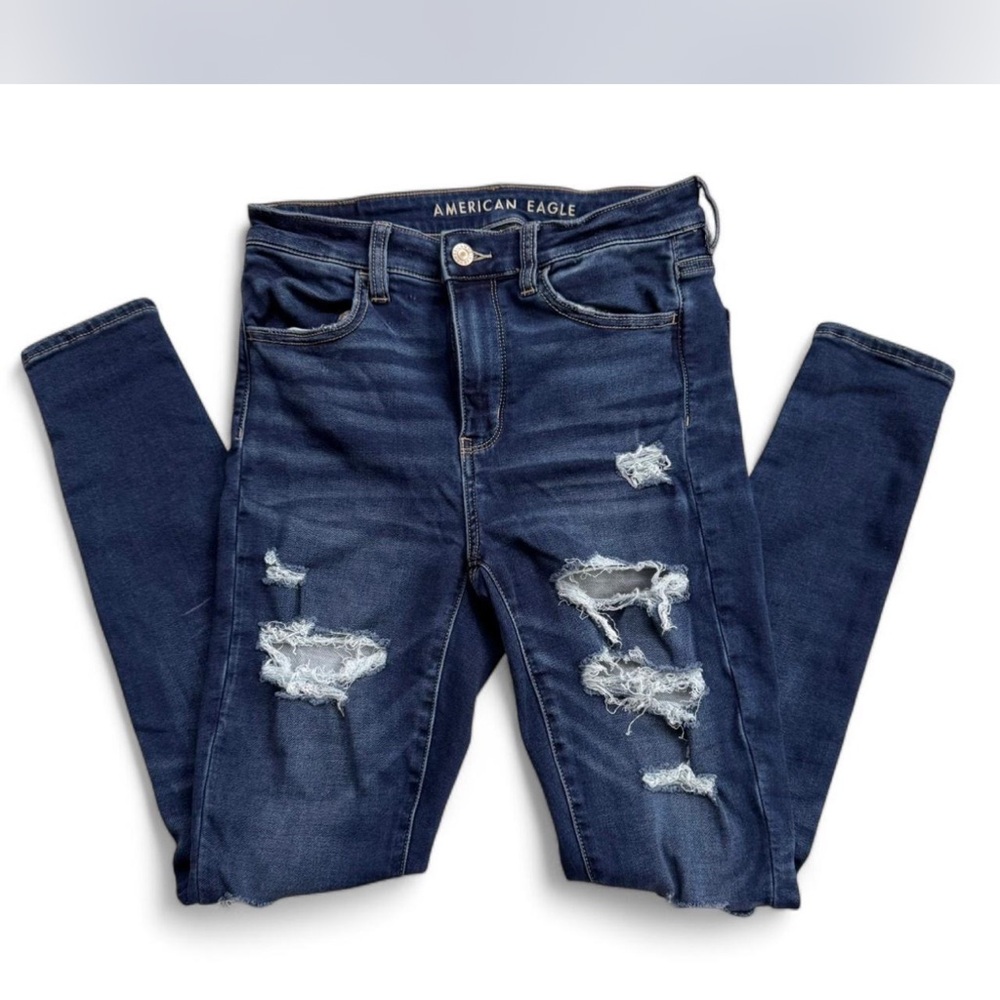 American Eagle Outfitters Blue Skinny Jeans with Distressing